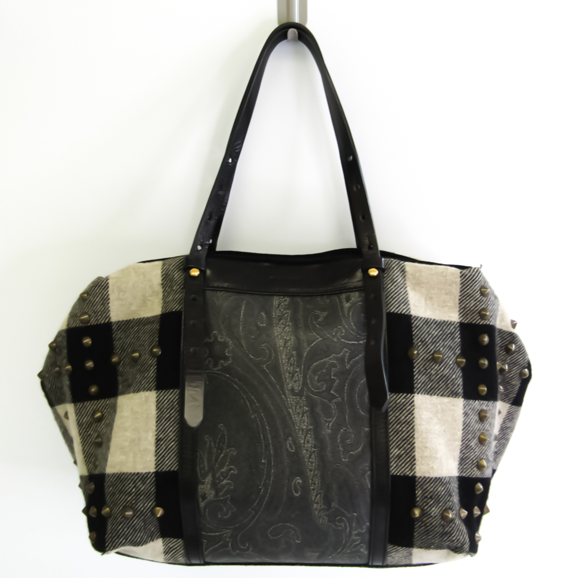Etro 1h033 Women's Wool Handbag,Tote Bag Black,Gray